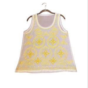 Forever 21 size Medium (4/6)  sheer white tank with yellow beads embroidered.